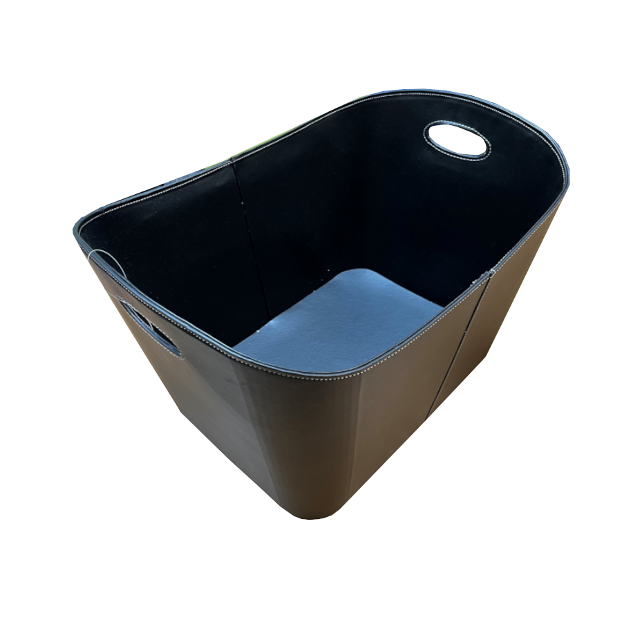 Large Black Leather Look Log Basket