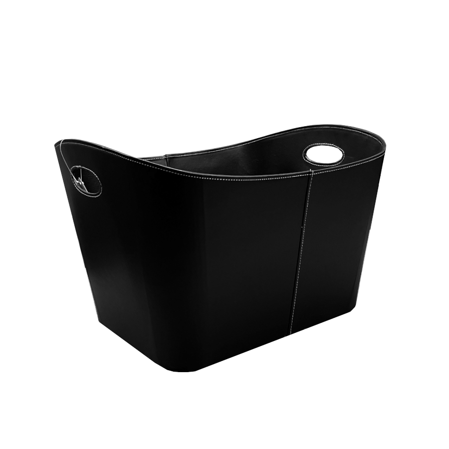 Large Black Leather Look Log Basket